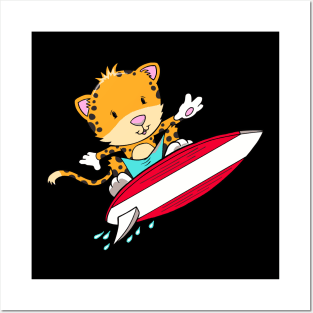 Cat Surfer Posters and Art